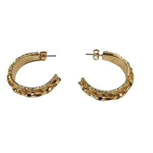 Vintage Chunky Spiral Half Hoop Earrings Gold Tone